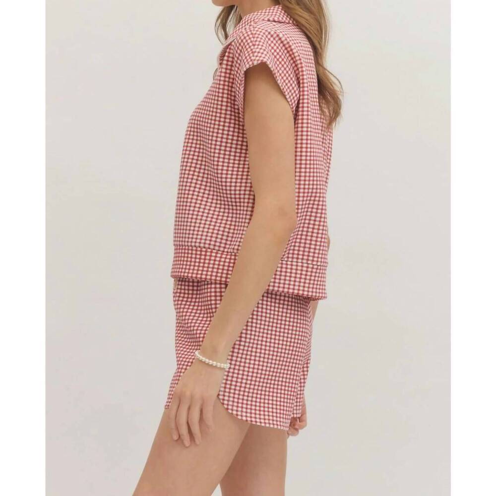 NEW ENTRO caroline check shorts in pink - Picture 3 of 4